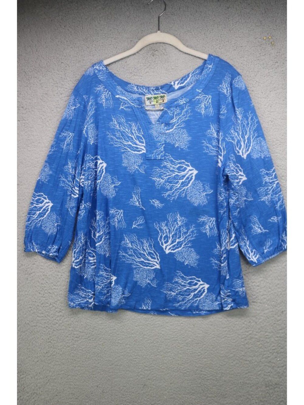 Palm Grove 3/4 Puff Sleeve Top-Size 1X-Coastal-Beachy-Soft